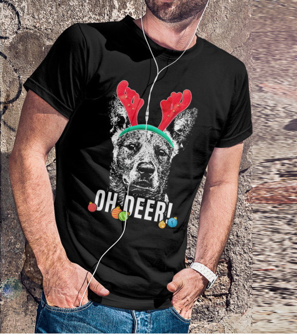 Oh Deer Funny Australian Cattle Dog Antlers Holiday T-Shirt