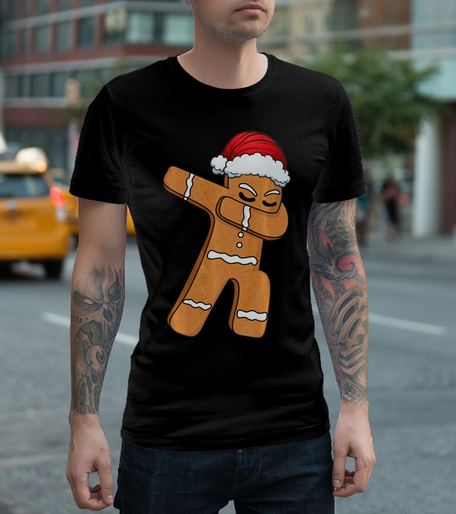 Dabbing Gingerbread Man With Santa Hat Holiday Fun T-Shirt