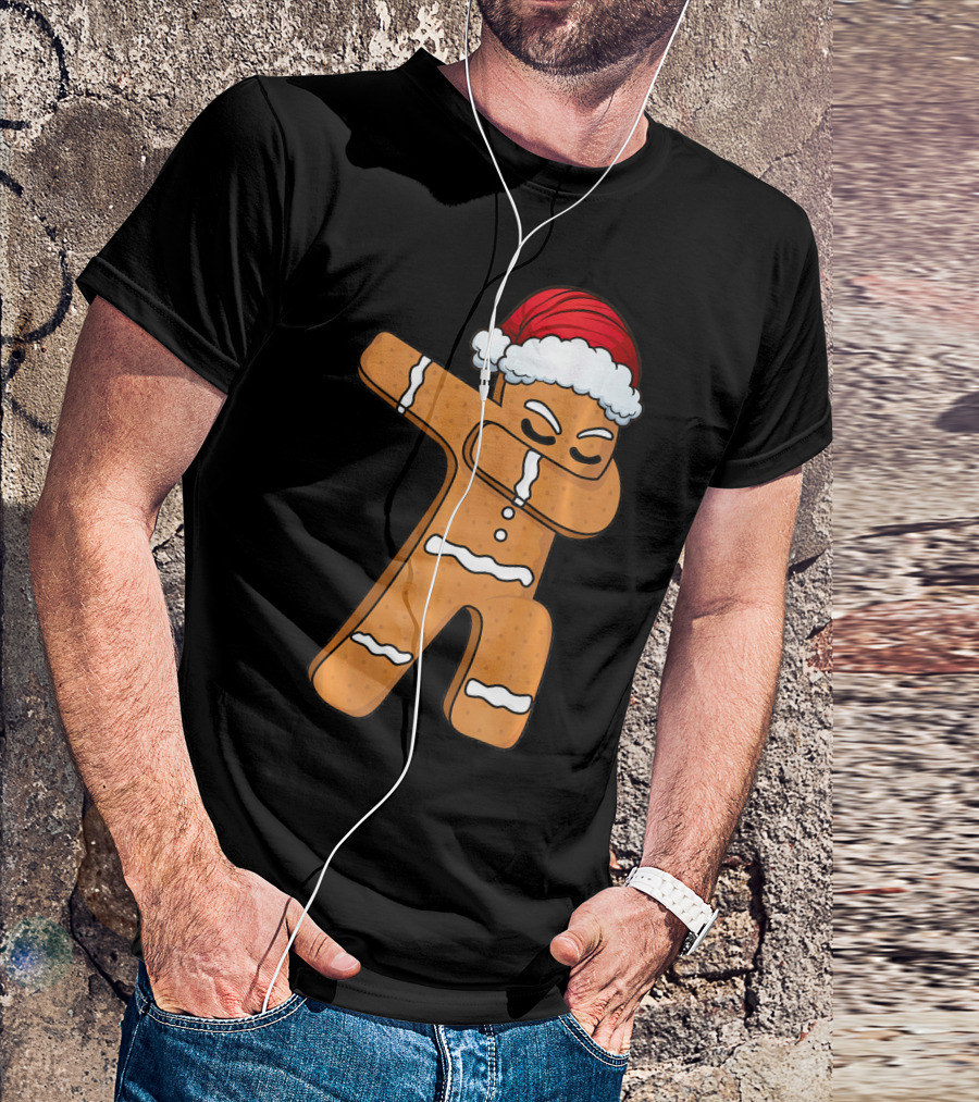 Dabbing Gingerbread Man With Santa Hat Holiday Fun T-Shirt