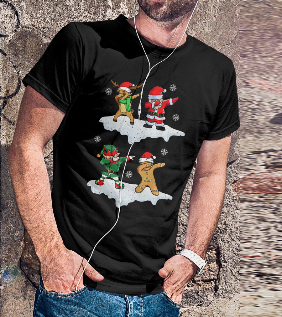 Dabbing Santa Reindeer Elf Dab In The Snowflakes T-Shirt