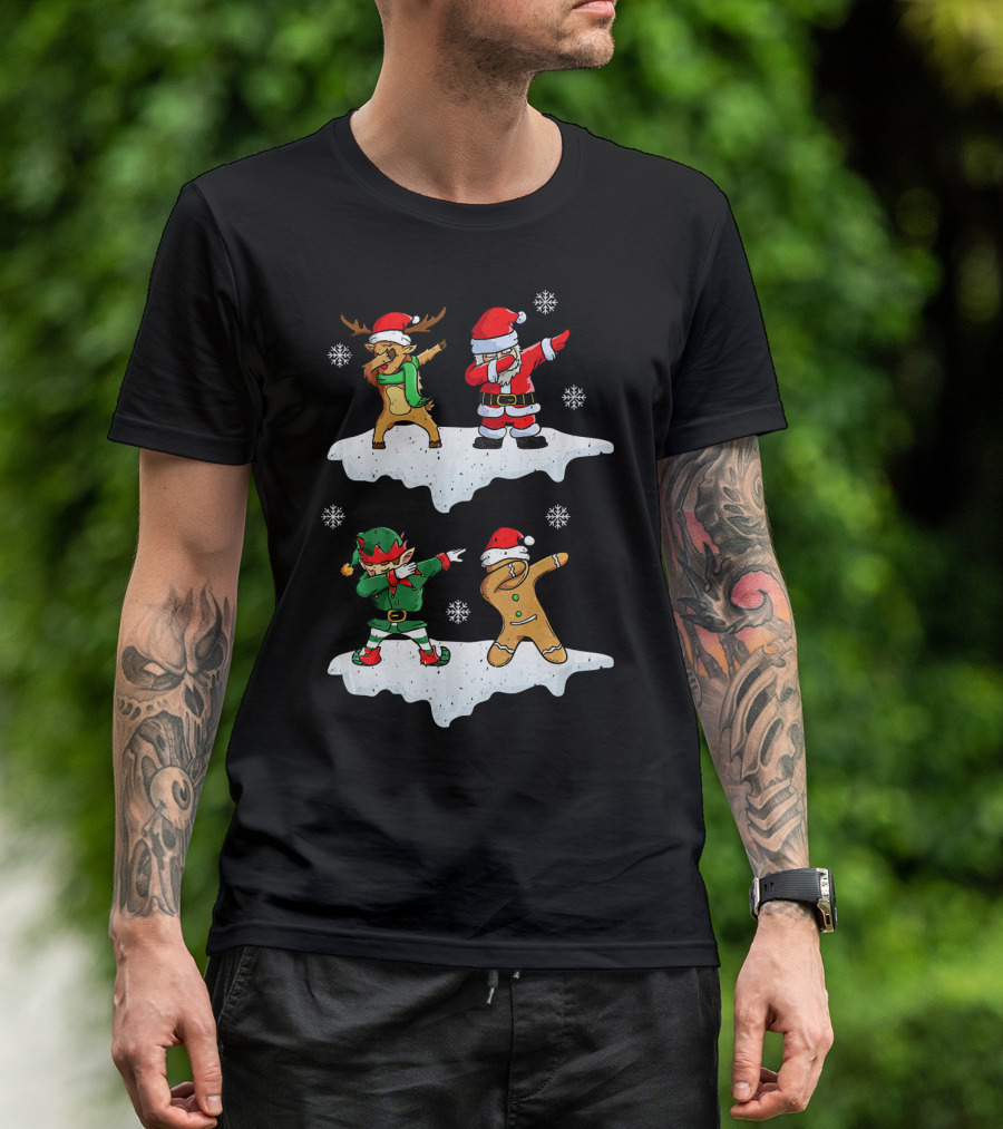 Dabbing Santa Reindeer Elf Dab In The Snowflakes T-Shirt