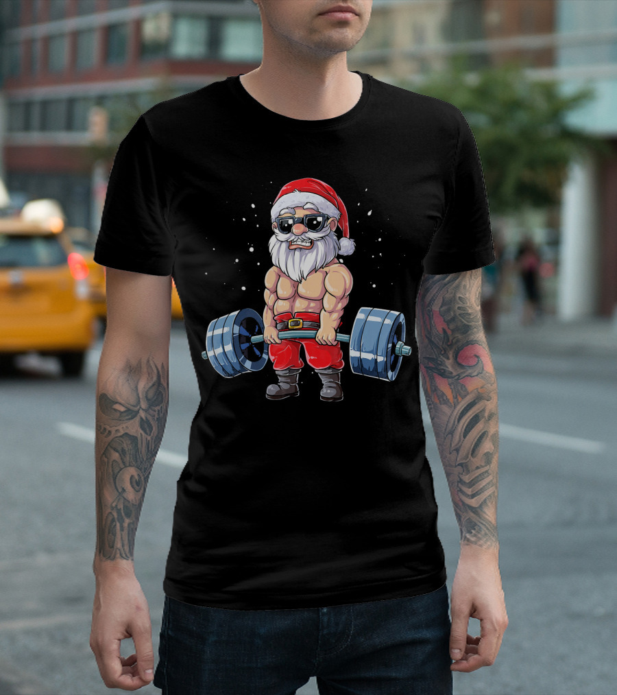 Muscular Santa Deadlift Fitness Christmas T-Shirt