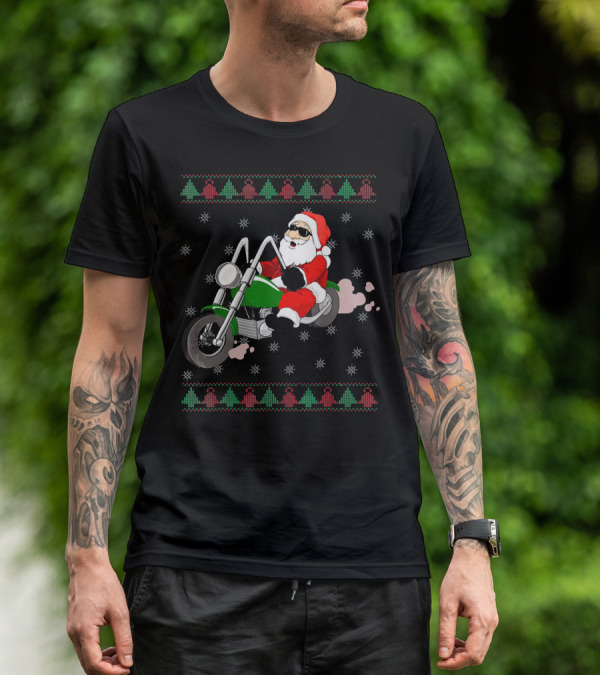 Funny Santa Claus Riding Motorcycle Christmas T-Shirt