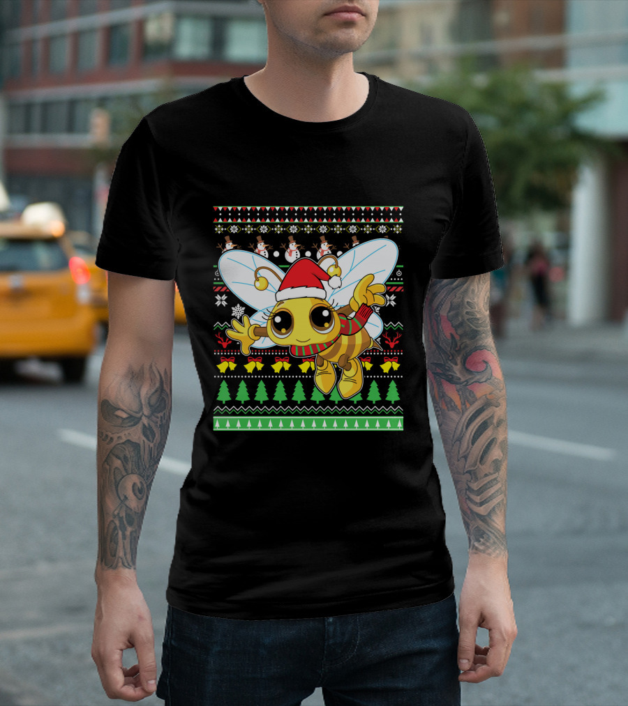 UglyBee Santa Claus Lovely Christmas Sweater Pattern with Cartoon Bee T-Shirt