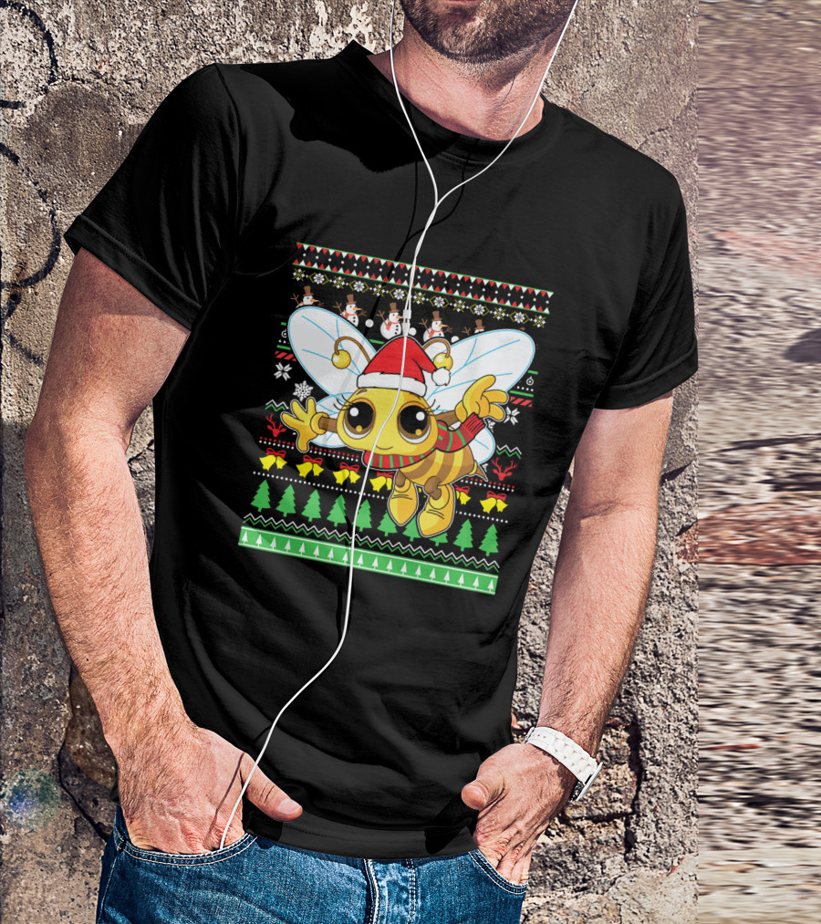 UglyBee Santa Claus Lovely Christmas Sweater Pattern With Cartoon Bee T-Shirt
