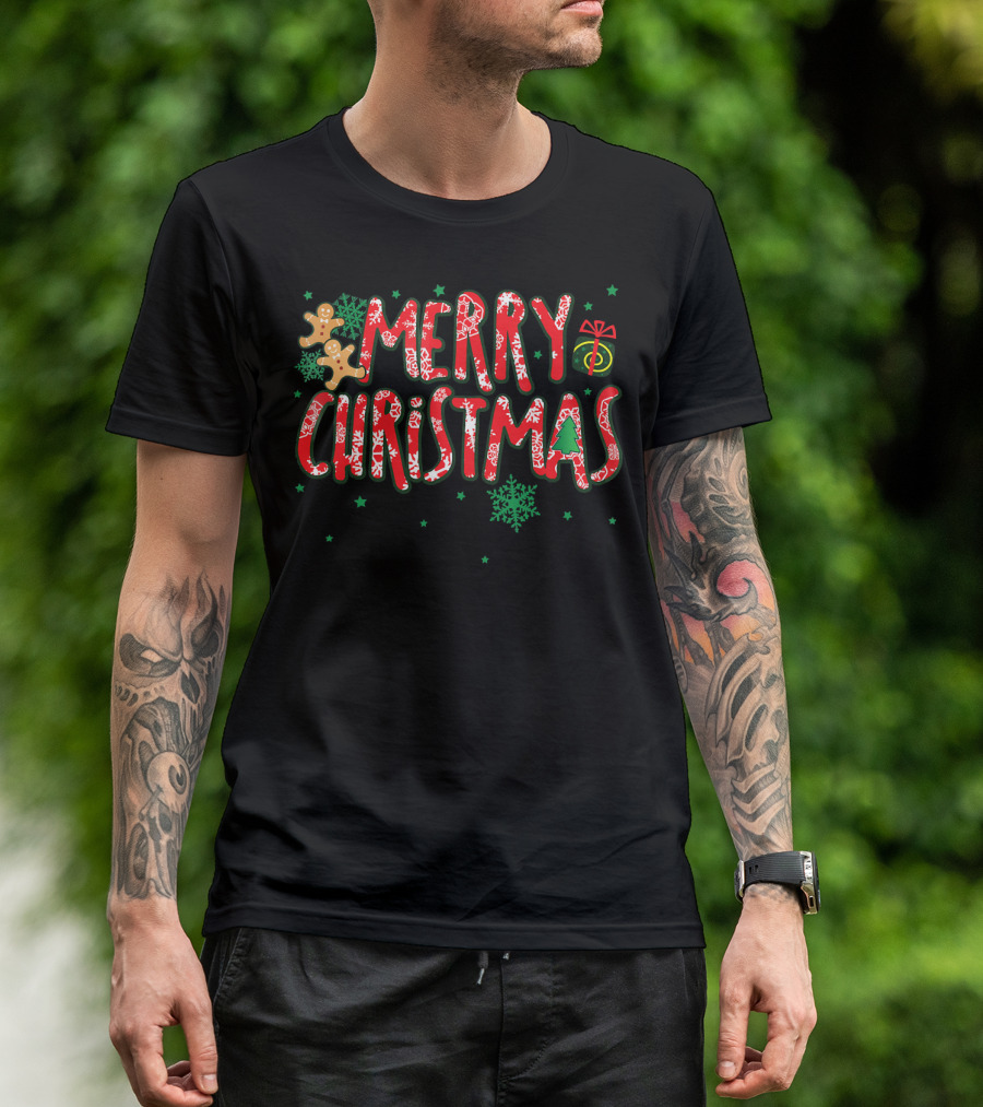 Merry Christmas Gingerbread Candy Cane Holiday Snowflakes Gifts T-Shirt