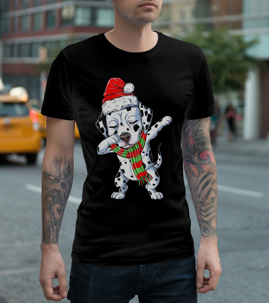 Dabbing Dalmatian Puppy In Santa Hat And Festive Scarf T-Shirt