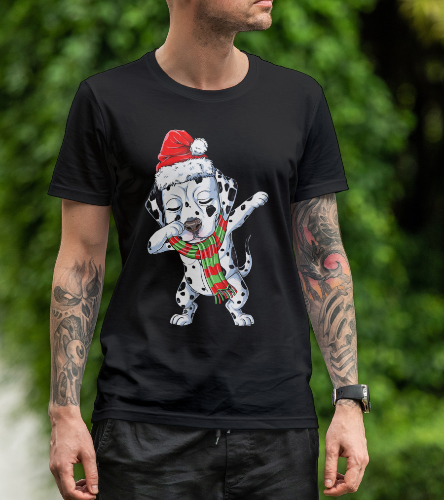 Dabbing Dalmatian Puppy In Santa Hat And Festive Scarf T-Shirt