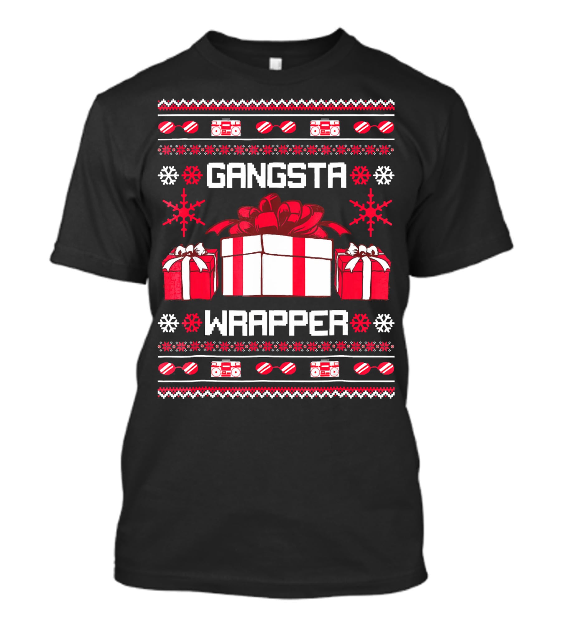 Gangsta Wrapper Christmas Presents And Boomboxes Ugly T-Shirt