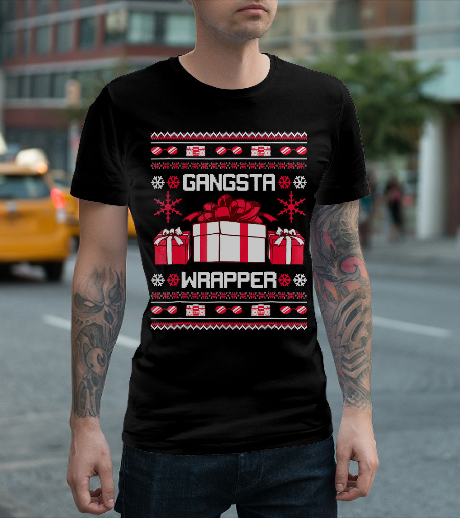 Gangsta Wrapper Christmas Presents and Boomboxes Ugly T-Shirt