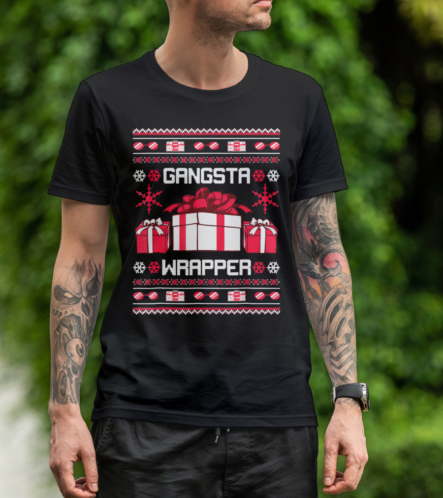 Gangsta Wrapper Christmas Presents And Boomboxes Ugly T-Shirt