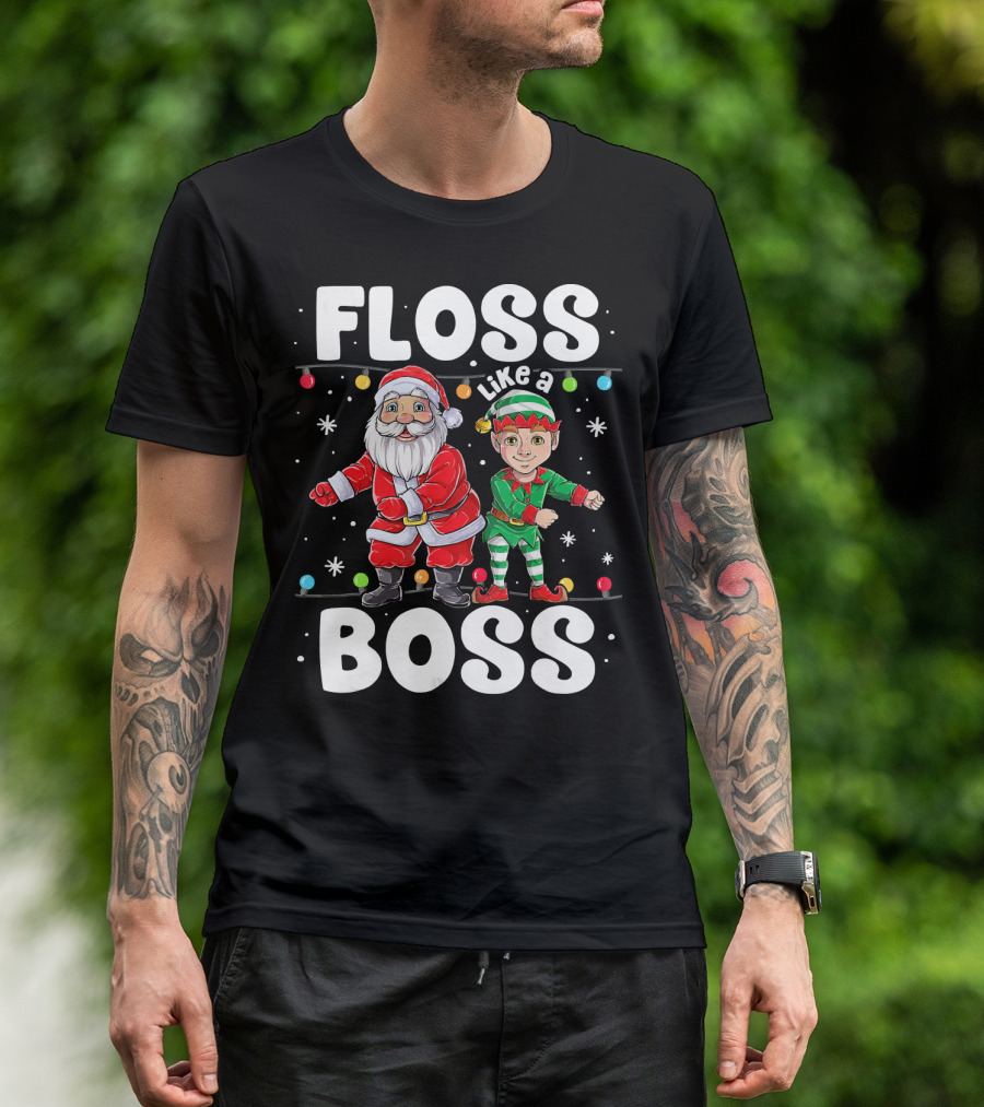 Floss Like A Boss Santa And Elf Christmas Dance T-Shirt