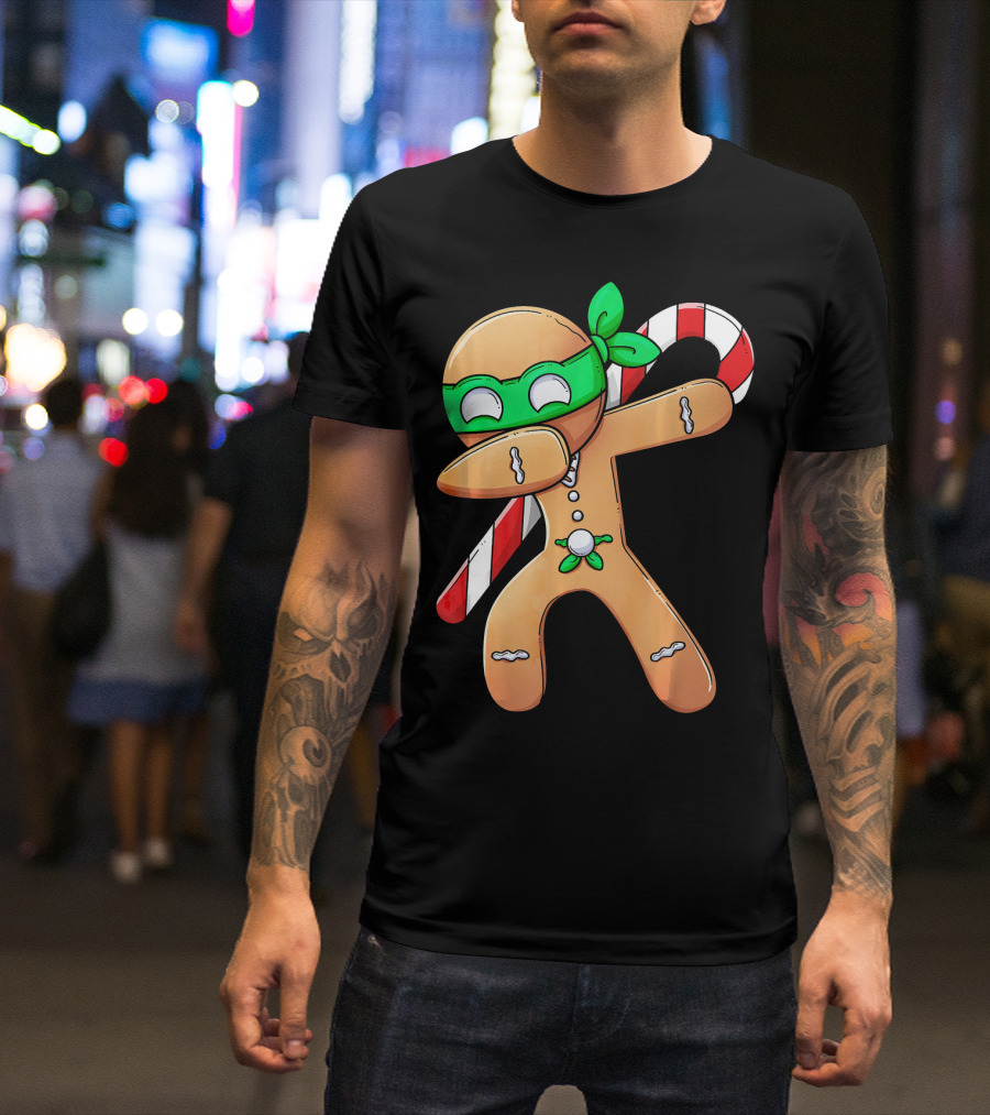Christmas Boys Dabbing Gingerbread Ninja Candy Cane T-Shirt