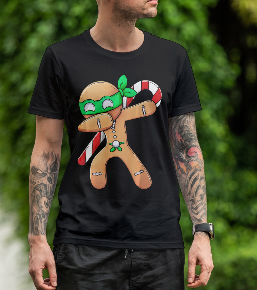 Christmas Boys Dabbing Gingerbread Ninja Candy Cane T-Shirt