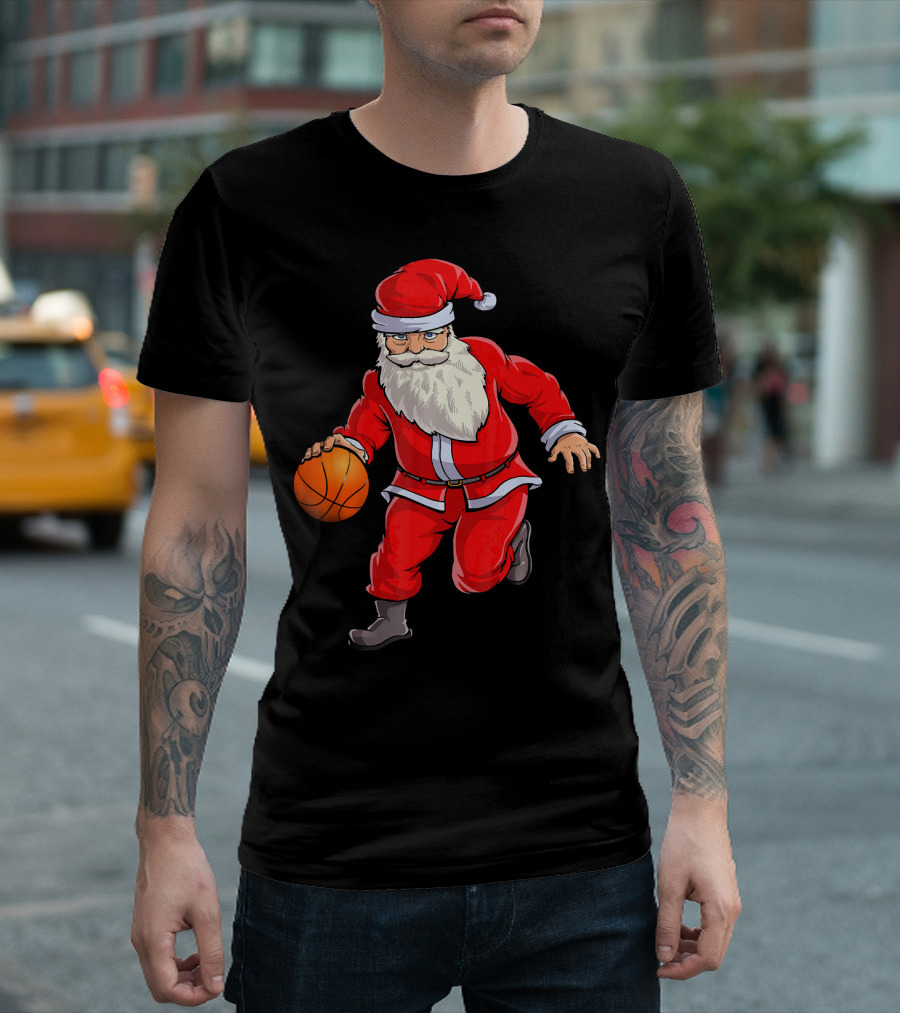 Santa Claus Basketball Dribble Christmas T-Shirt