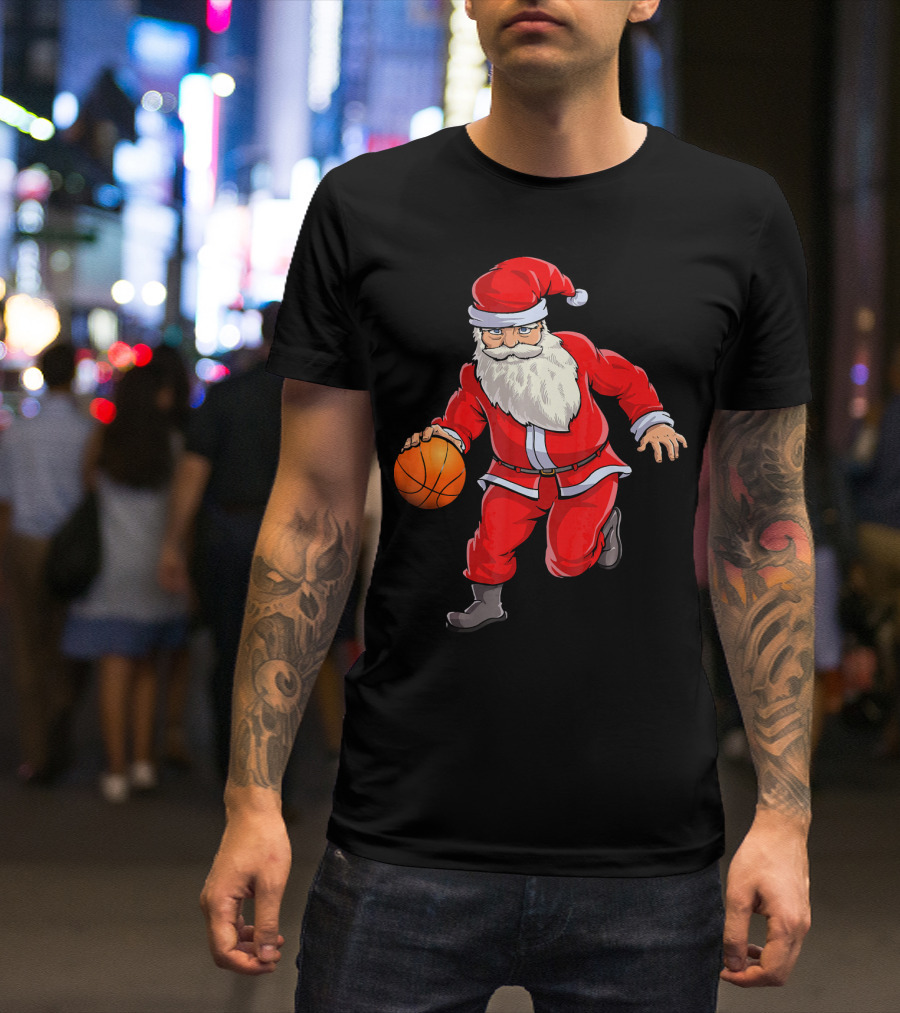 Santa Claus Basketball Dribble Christmas T-Shirt