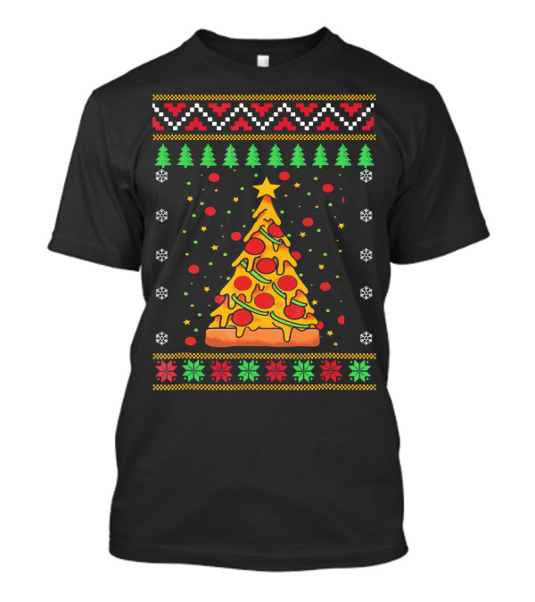 Pizza Ugly Christmas Xmas Tree Pepperoni Cheese Holiday T-Shirt