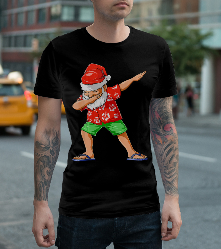 Dabbing Santa in Hawaiian Shirt and Sandals Christmas In July Party T-Shirt