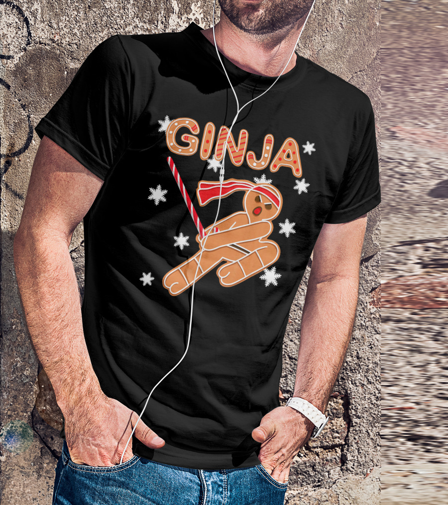 Gingerbread Ginja Funny Christmas Ninja Candy Cane Snowflakes T-Shirt