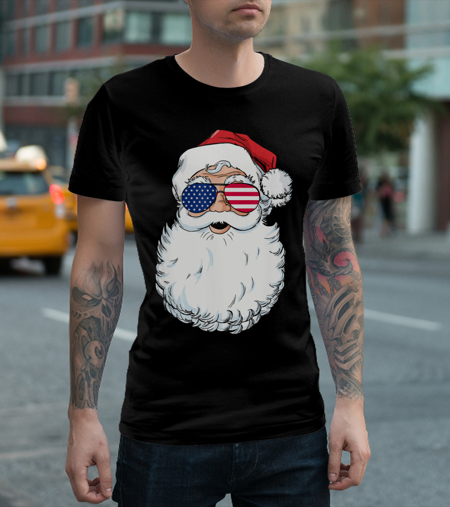 Santa Claus Patriotic USA Sunglasses Christmas T-Shirt