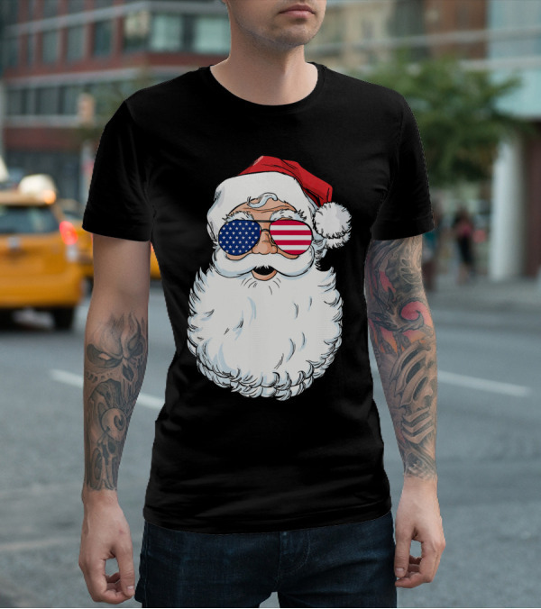 Santa Claus Patriotic USA Sunglasses Christmas T-Shirt