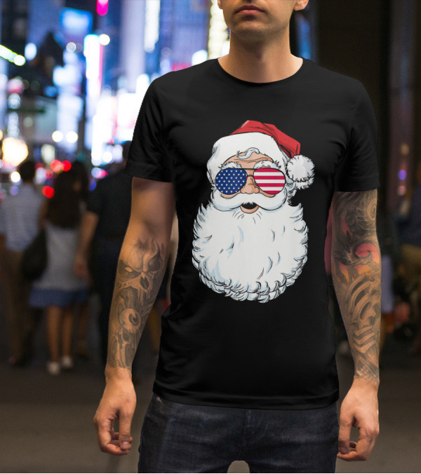 Santa Claus Patriotic USA Sunglasses Christmas T-Shirt