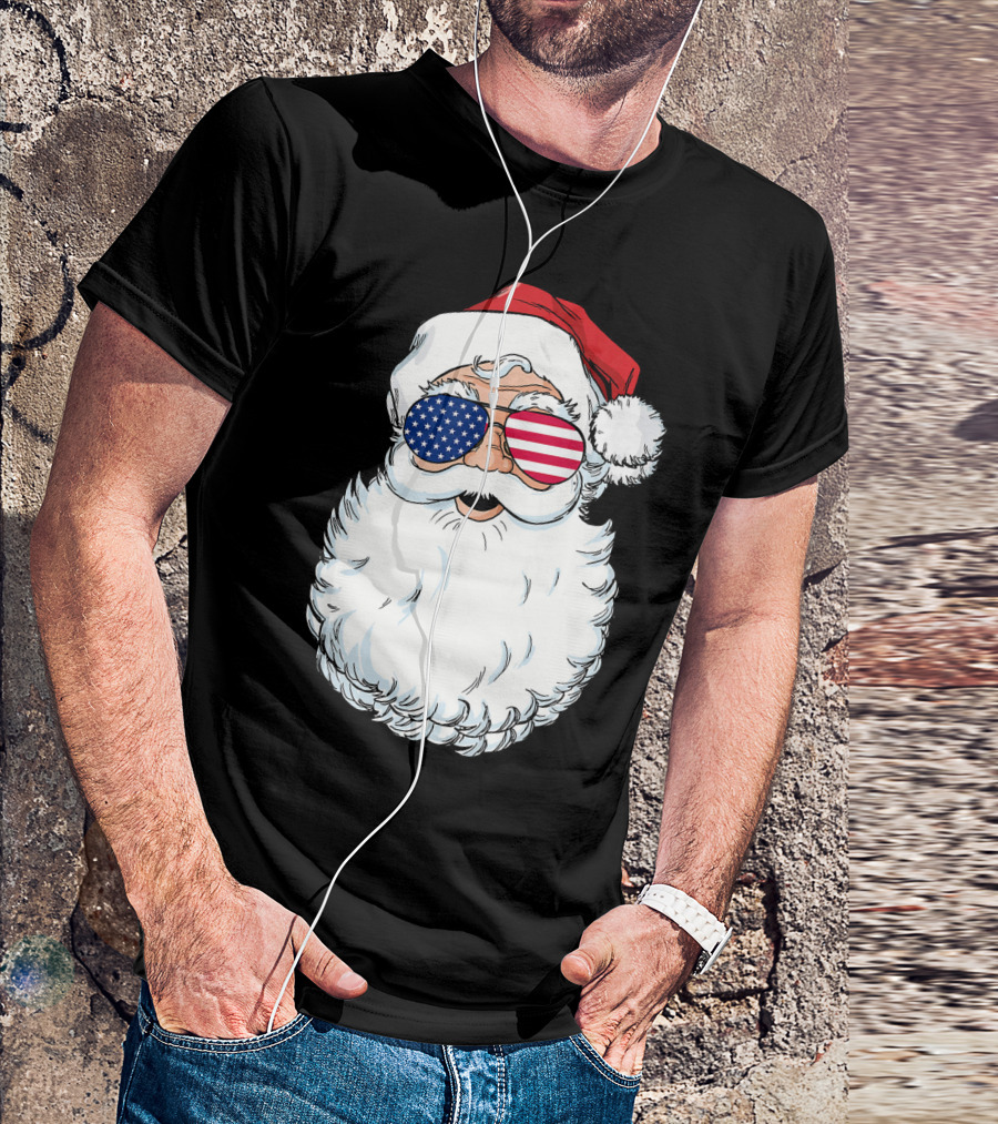 Santa Claus Patriotic USA Sunglasses Christmas T-Shirt