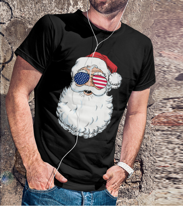 Santa Claus Patriotic USA Sunglasses Christmas T-Shirt