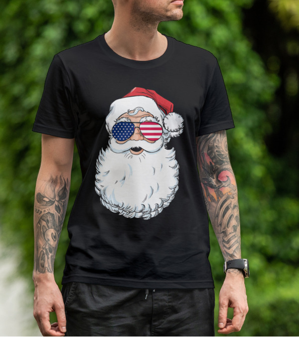 Santa Claus Patriotic USA Sunglasses Christmas T-Shirt