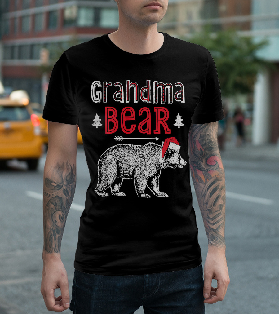Grandma Bear Christmas Santa Hat Family Holiday Winter T-Shirt