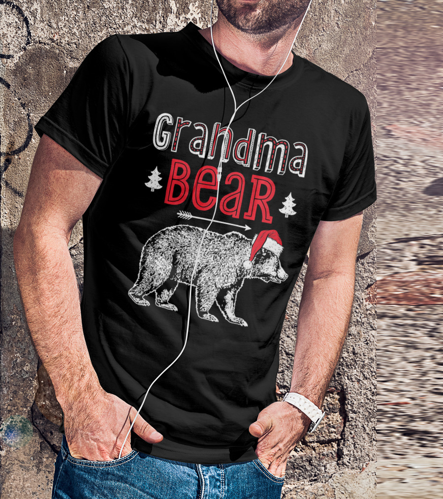 Grandma Bear Christmas Santa Hat Family Holiday Winter T-Shirt