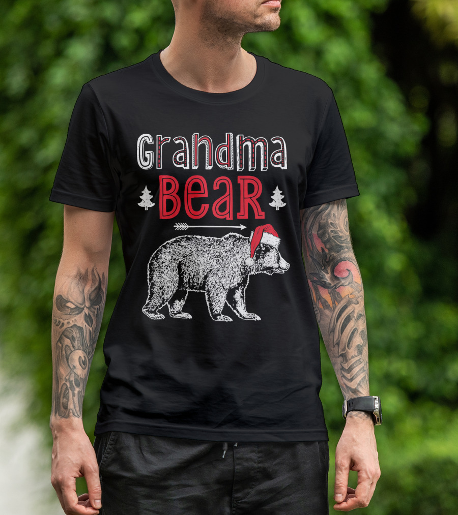 Grandma Bear Christmas Santa Hat Family Holiday Winter T-Shirt