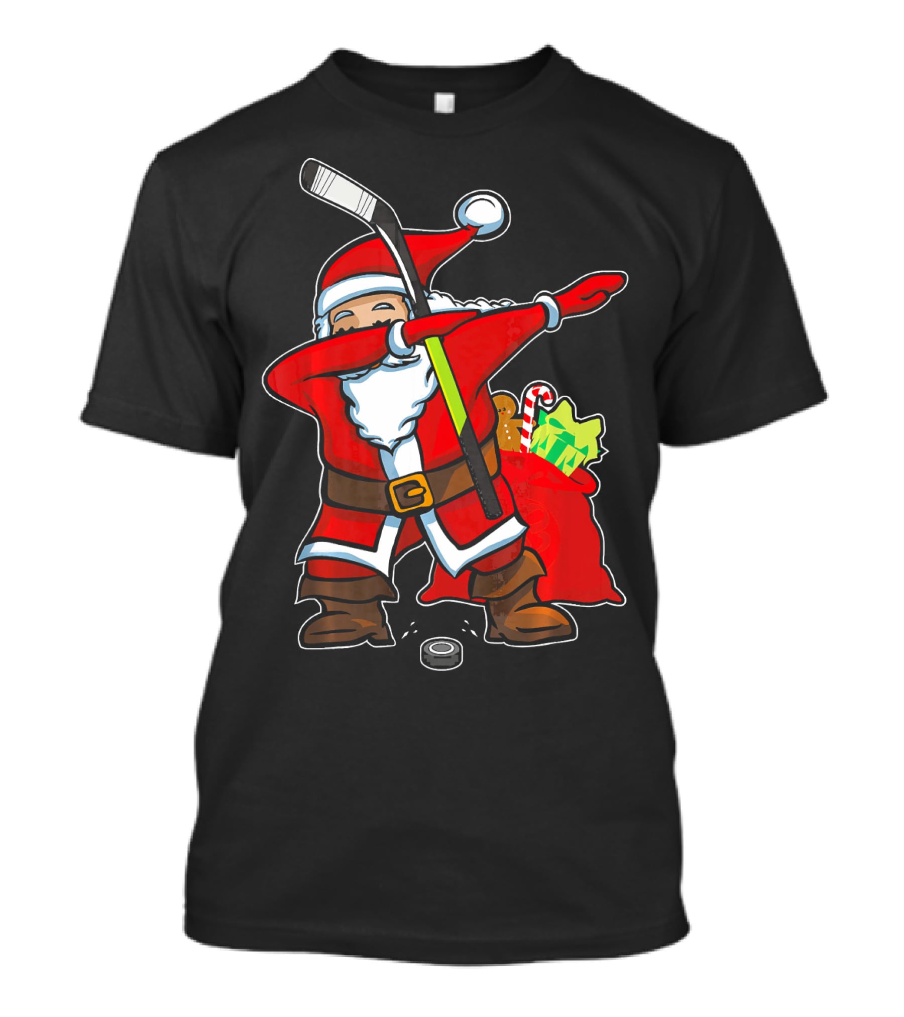 Santa Dabbing With Hockey Stick Christmas Hip Hop With Gifts And Hockey Puck T-Shirt