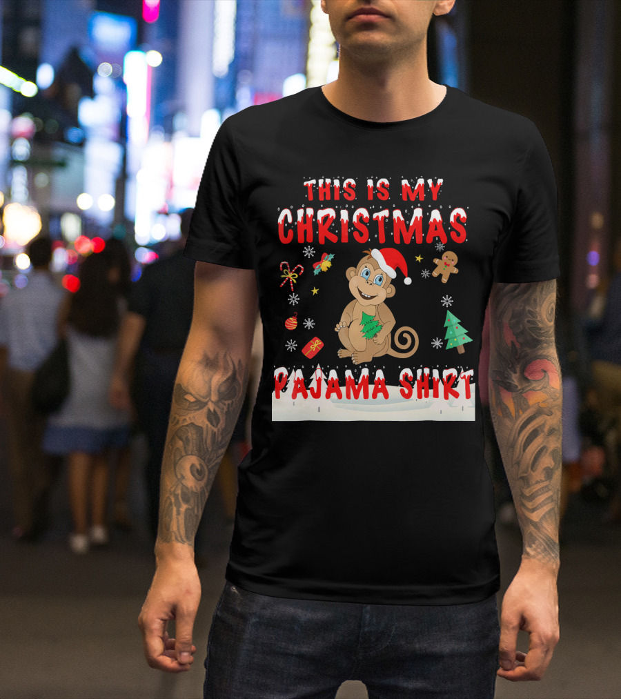 This Is My Christmas Pajama Shirt Cute Monkey T-Shirt
