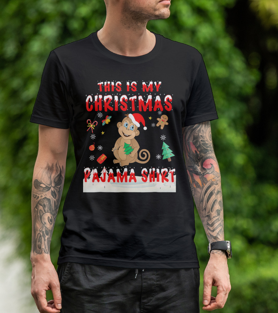 This Is My Christmas Pajama Shirt Cute Monkey T-Shirt