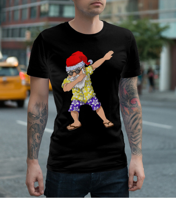 Santa Claus Dabbing In Hawaiian Shirt Christmas In July T-Shirt