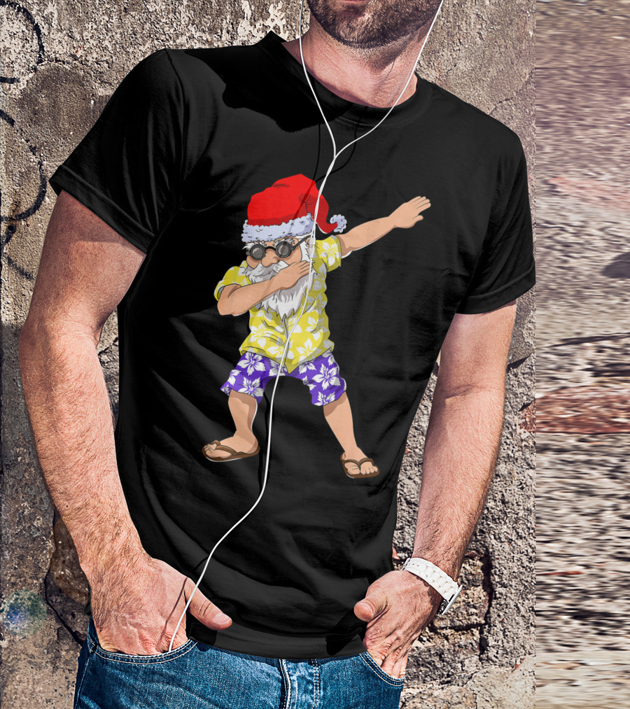 Santa Claus Dabbing In Hawaiian Shirt Christmas In July T-Shirt