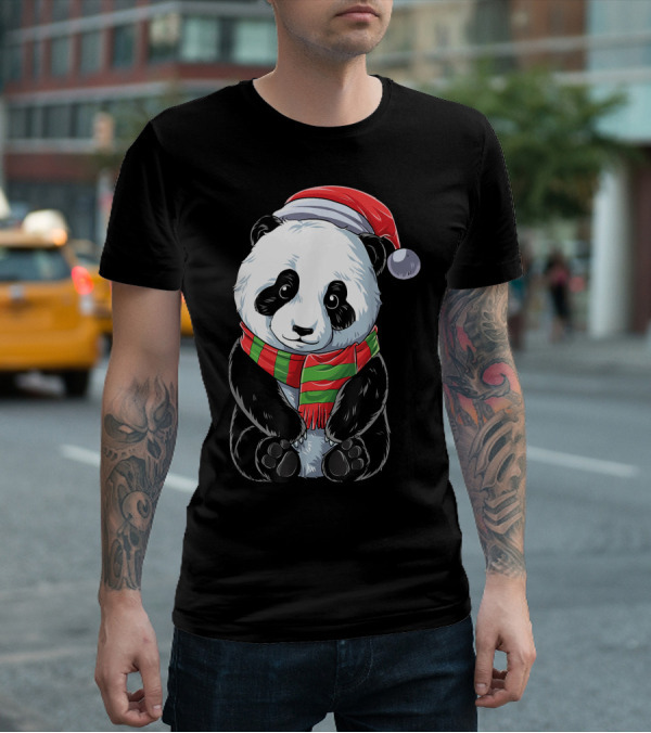Christmas Panda Santa Hat Pandas Festive Scarf T-Shirt