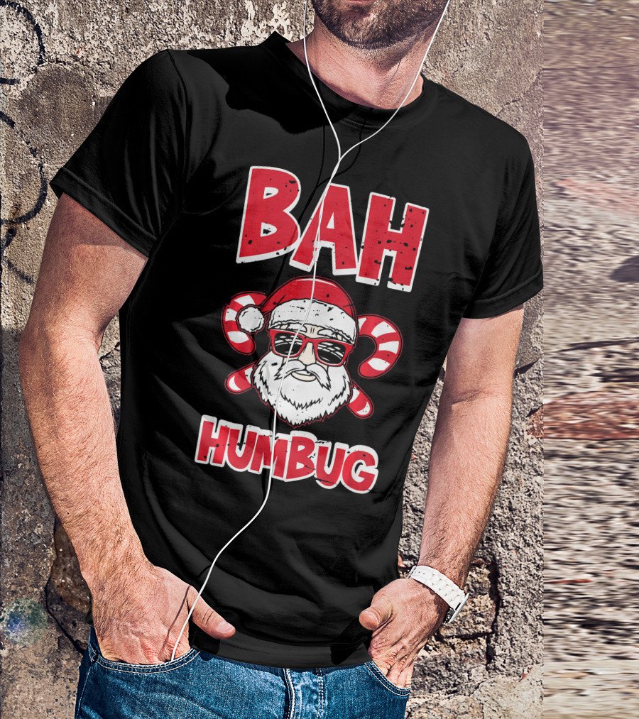 Bah Humbug Santa Candy Cane Glasses T-Shirt