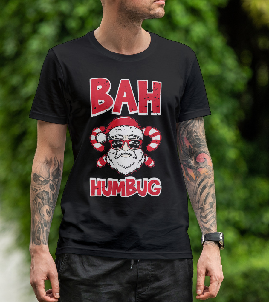 Bah Humbug Santa Candy Cane Glasses T-Shirt