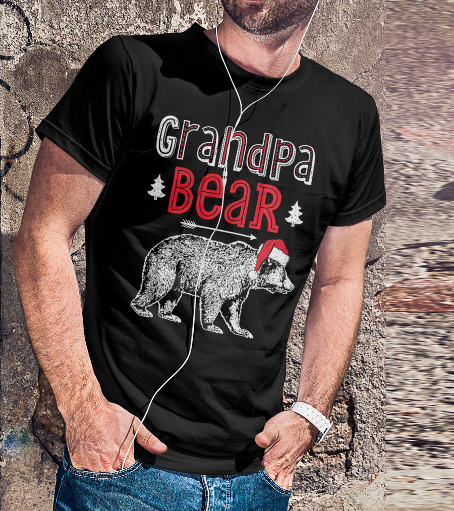 Grandpa Bear Christmas Santa Hat Holiday Family T-Shirt