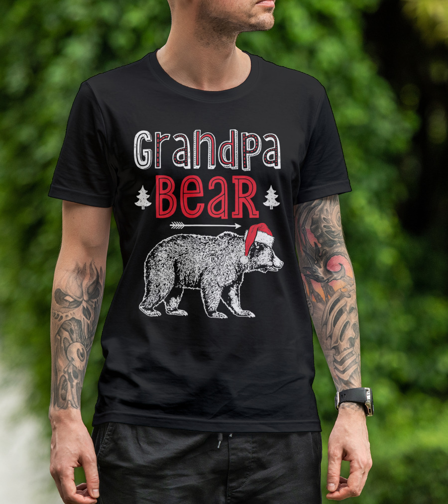 Grandpa Bear Christmas Santa Hat Holiday Family T-Shirt