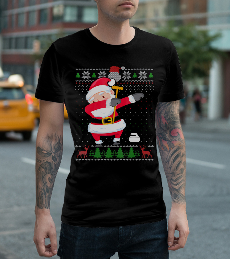 Dabbing Santa Ugly Christmas Sweater Curling T-Shirt