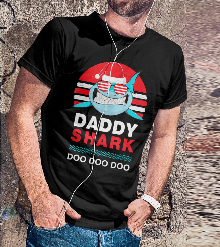 Daddy Shark Doo Doo Doo Christmas Santa Hat Family T-Shirt