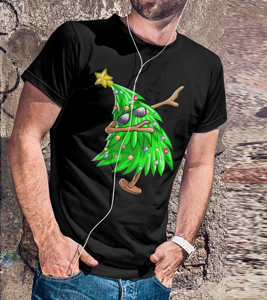 Dabbing Christmas Tree With Sunglasses And Star Topper T-Shirt