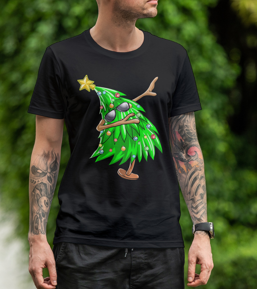 Dabbing Christmas Tree With Sunglasses And Star Topper T-Shirt