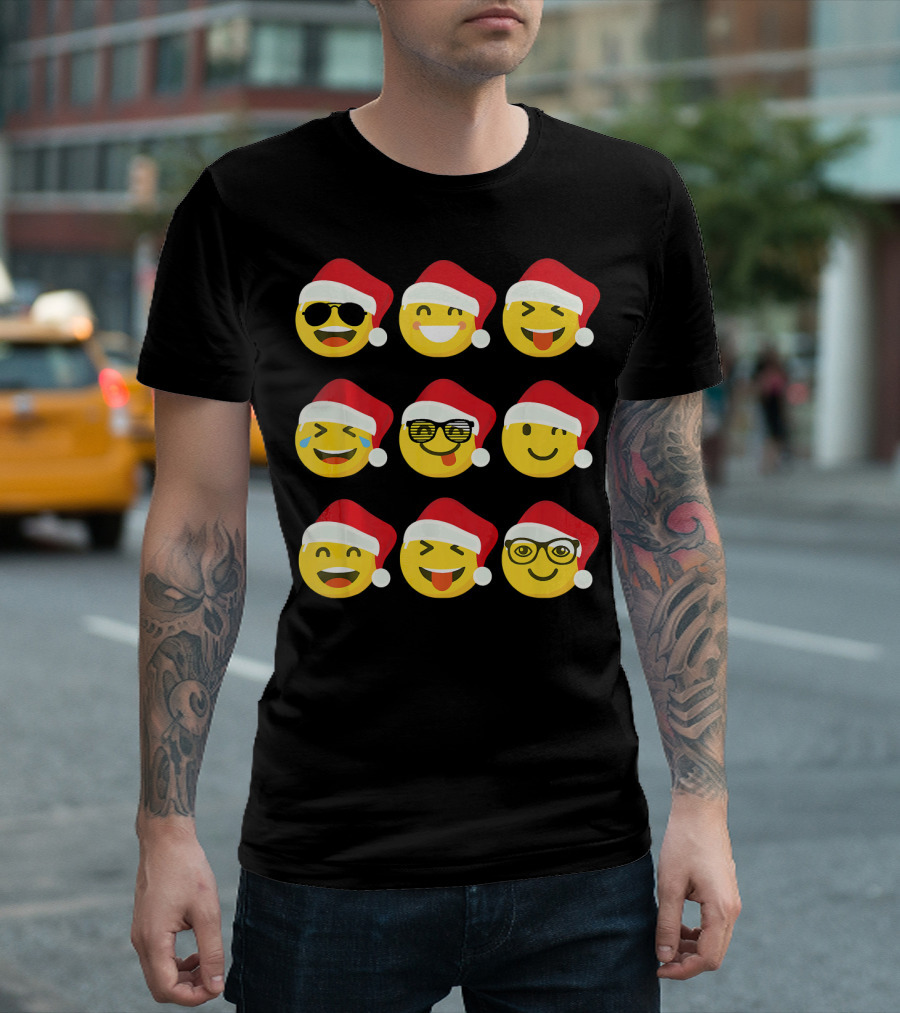 Christmas Funny Santa Emojis Faces T-Shirt