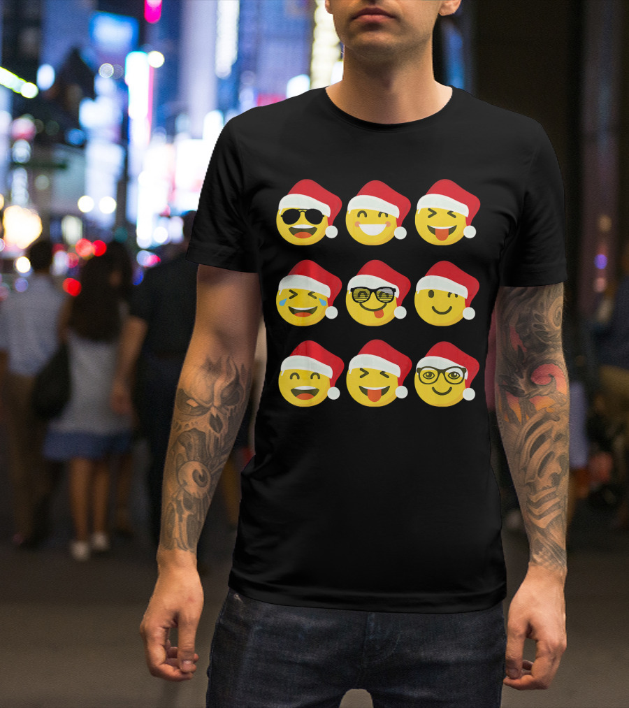 Christmas Funny Santa Emojis Faces T-Shirt
