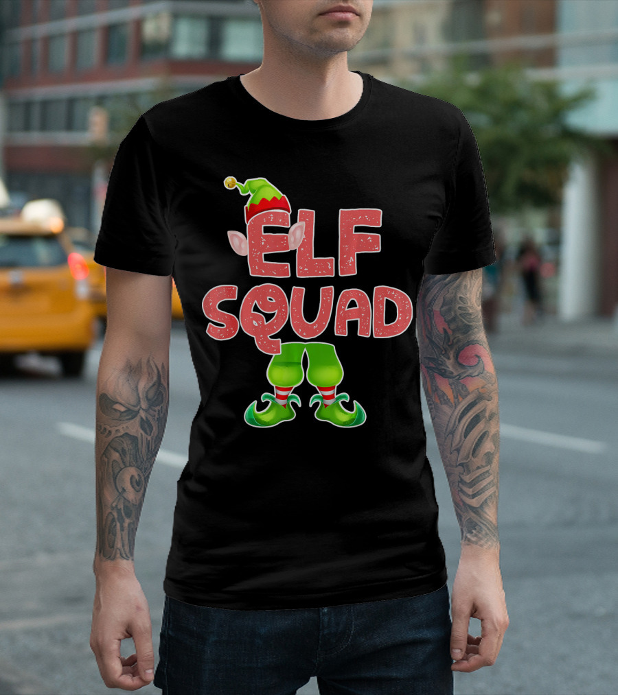 Elf Squad Funny Merry Christmas Hat And Shoes T-Shirt