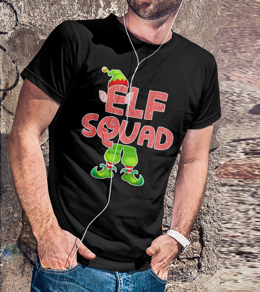 Elf Squad Funny Merry Christmas Hat And Shoes T-Shirt